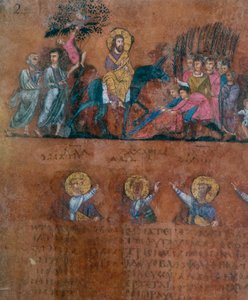 Detail of a Folio from the Codex Purpureus Rossanensis, Greek Evangelist Miniature in One Scriptorium Probably from Antioch in Syria or Cesarea Palestina. Kept in the Diocesan Museum of Rossano by Byzantine School